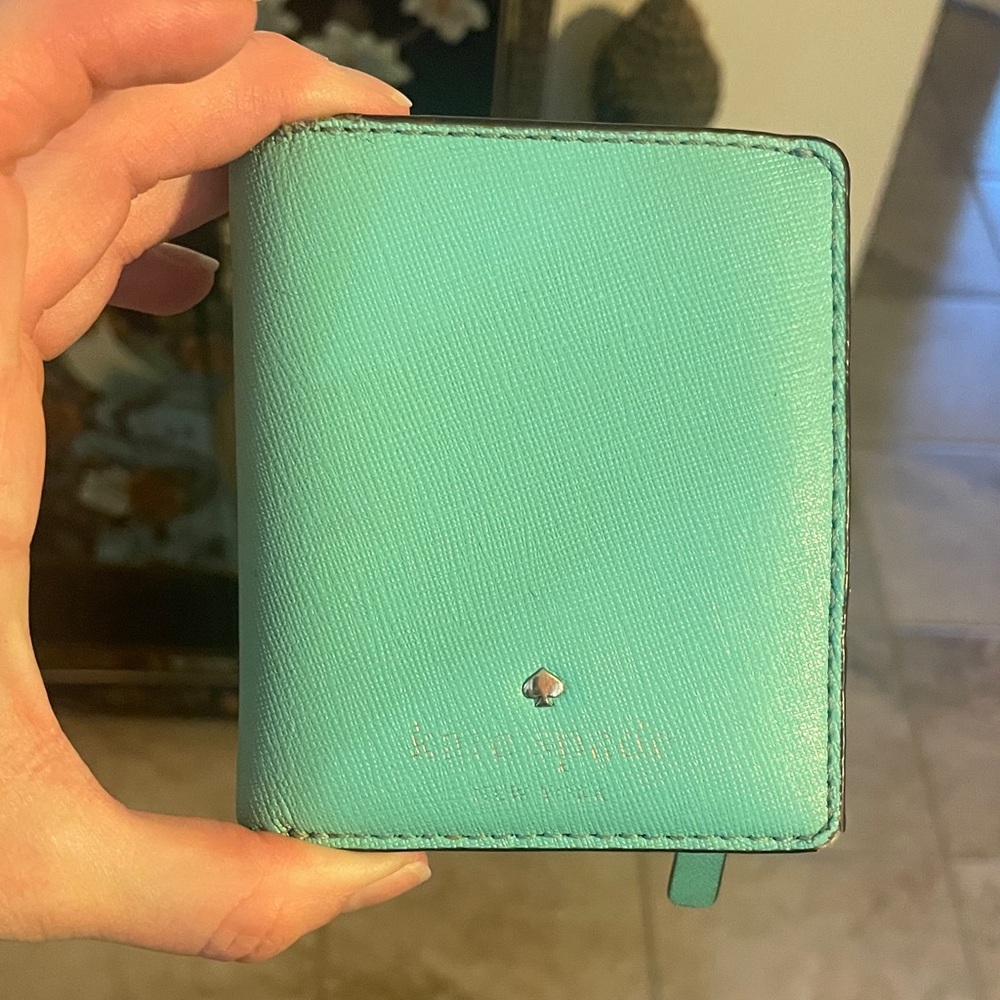 kate spade Turquoise Saffiano Bifold Card Wallet